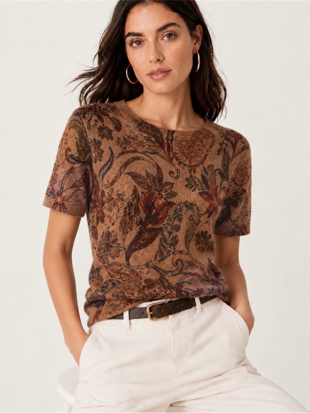 Neiman Marcus 100% Pure Cashmere Paisley Floral Sweater M